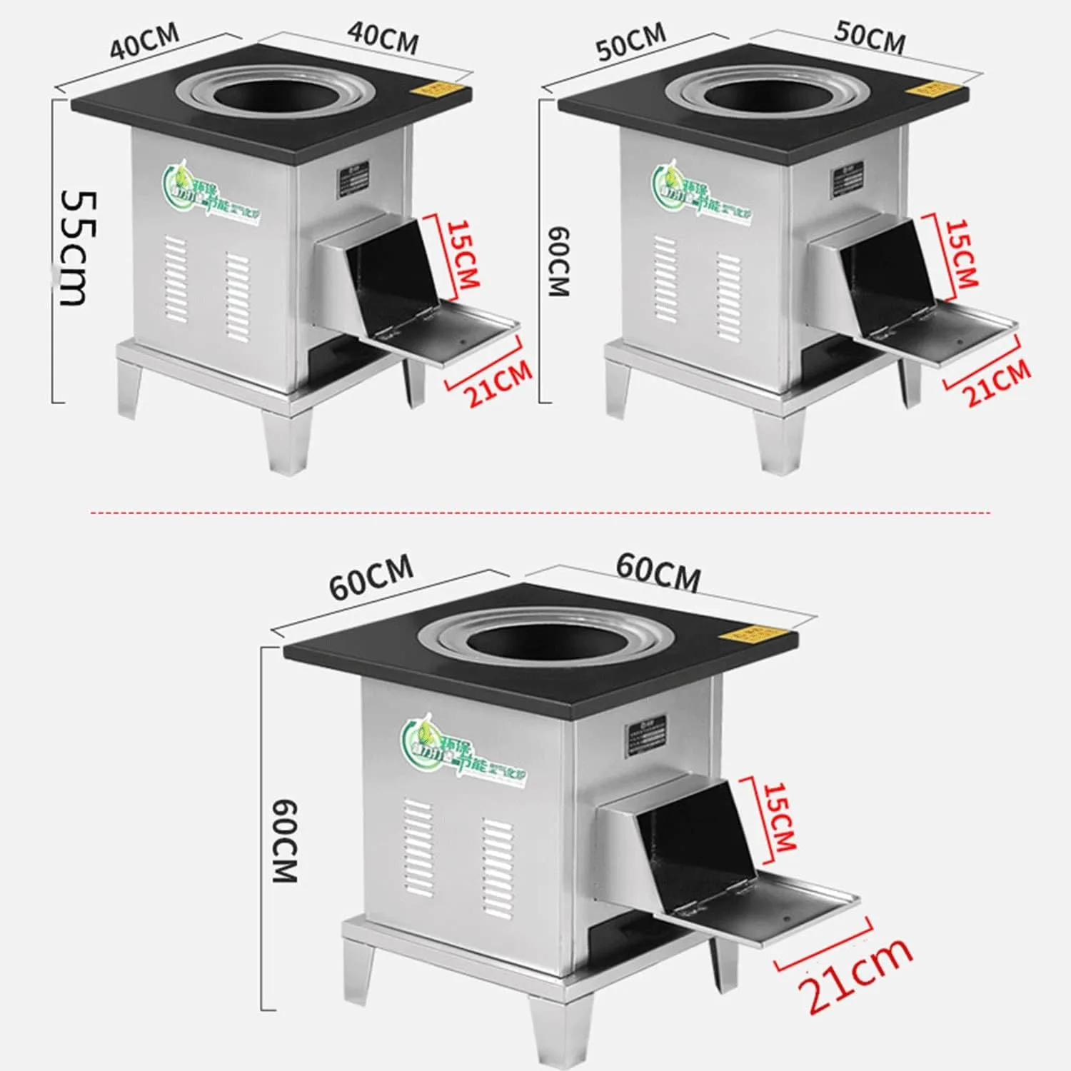 Camping Stove, Stainless Steel Wood Burning Stove with Iron Pot, Movable Casters, Suitable for Backpacking Outdoor Cooking, BBQ, Picnic, BBQ, Hunting, Fishing (Size : L40*W40*H50CM)