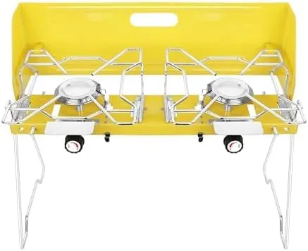 Camping Stove with Carrying Case Foldable Portable Grill Stove Include Camp Stove Windscreen Compact Butane Stove for Camping and Outdoor Cooking（2 burner）