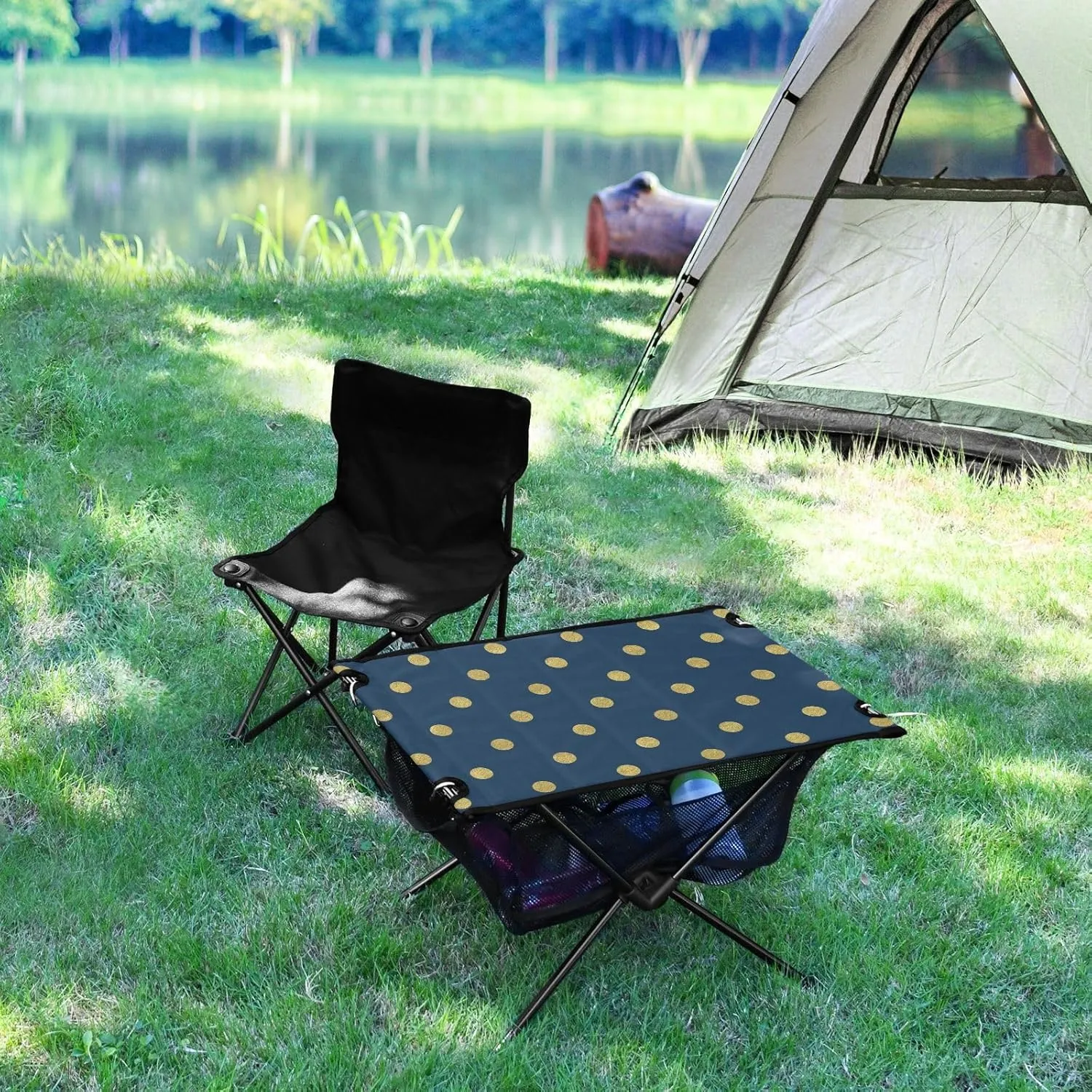 Camping Table Folding Camp Table Camping Tables with Carry Mesh Bag Portable Outdoor Table for Travel Picnic Beach Party BBQ 23.6x15.7inches Blue Dots