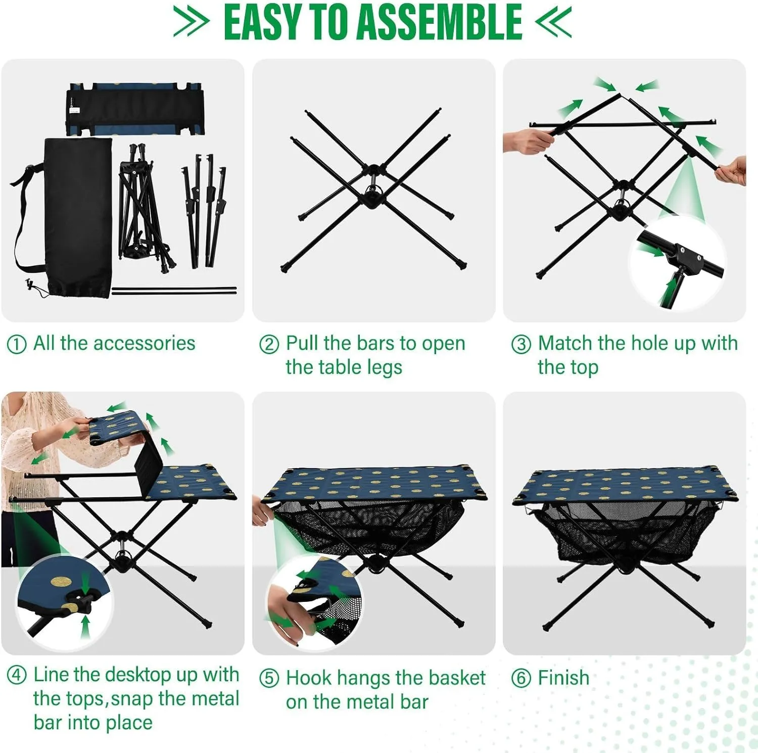 Camping Table Folding Camp Table Camping Tables with Carry Mesh Bag Portable Outdoor Table for Travel Picnic Beach Party BBQ 23.6x15.7inches Blue Dots
