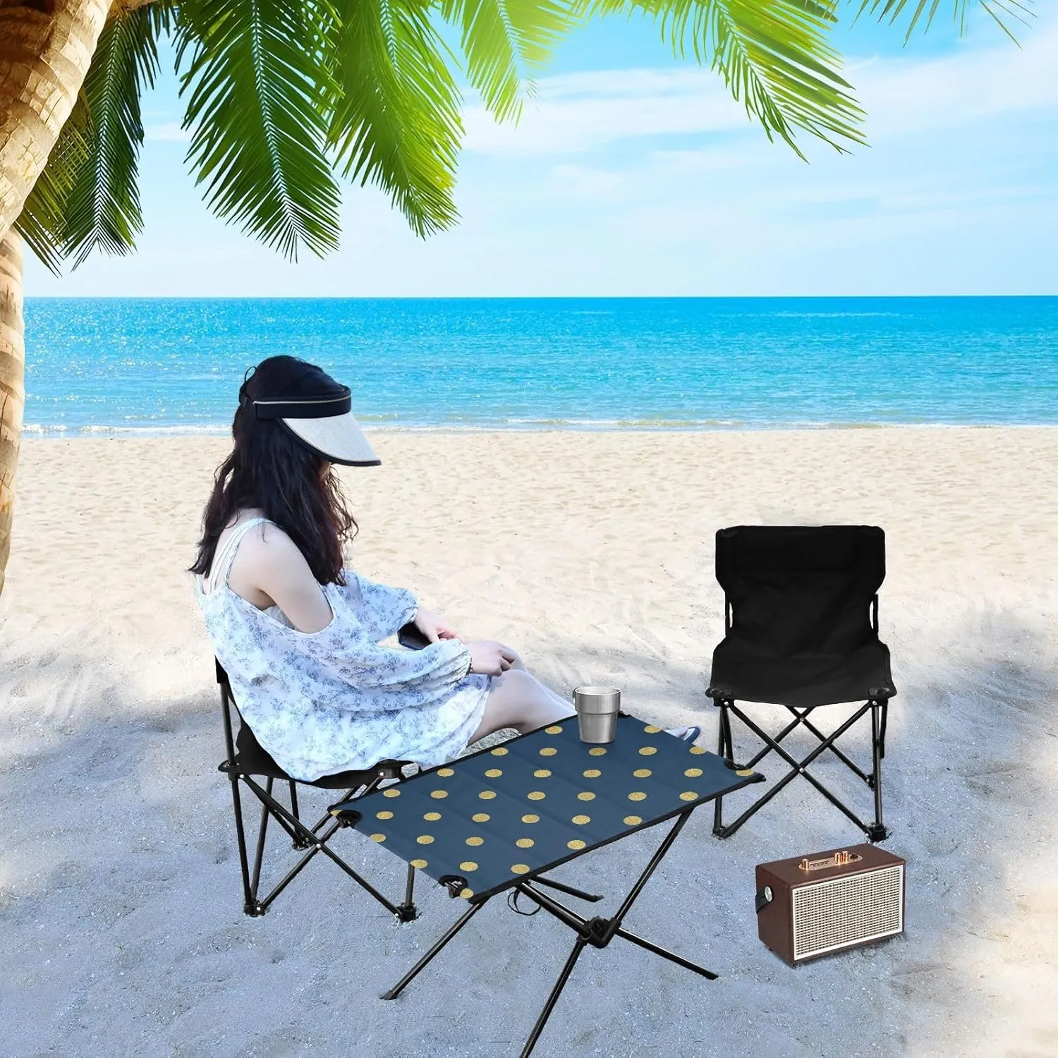 Camping Table Folding Camp Table Camping Tables with Carry Mesh Bag Portable Outdoor Table for Travel Picnic Beach Party BBQ 23.6x15.7inches Blue Dots