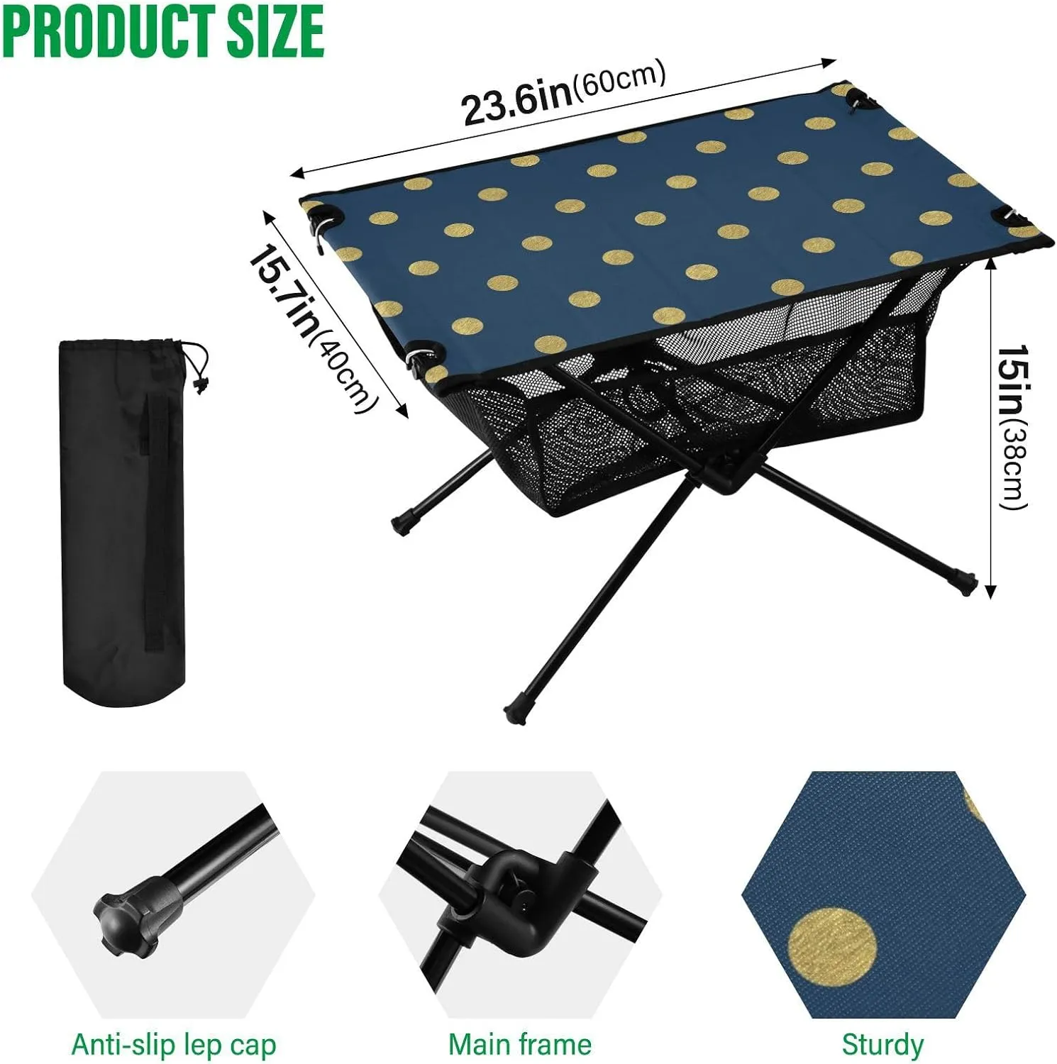 Camping Table Folding Camp Table Camping Tables with Carry Mesh Bag Portable Outdoor Table for Travel Picnic Beach Party BBQ 23.6x15.7inches Blue Dots