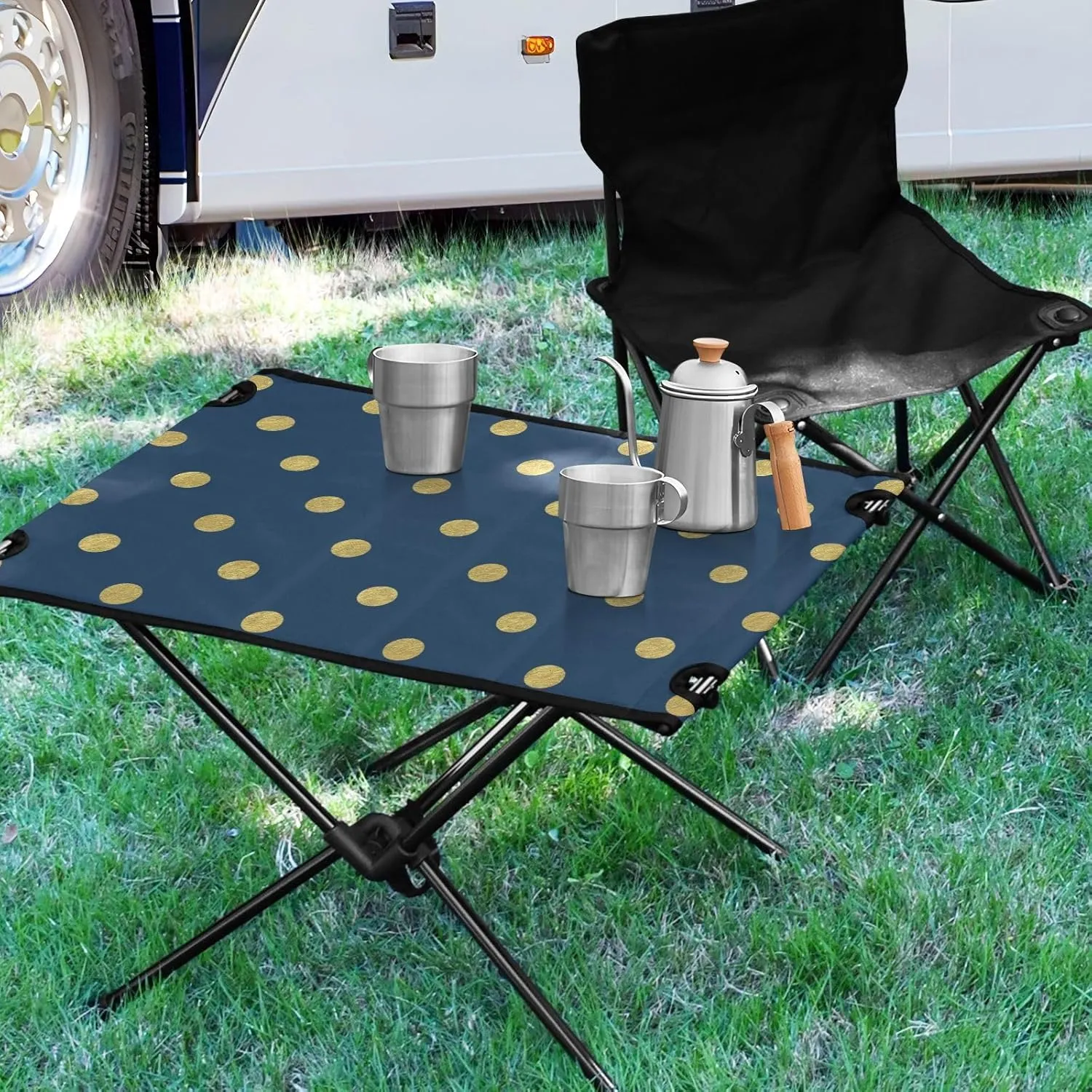 Camping Table Folding Camp Table Camping Tables with Carry Mesh Bag Portable Outdoor Table for Travel Picnic Beach Party BBQ 23.6x15.7inches Blue Dots