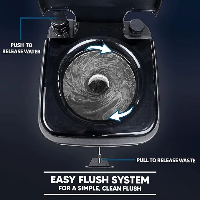 Camping Toilet w/Toilet Bags – 2.5 Gallon Fresh Water Camp Toilet for up to 50 Clean Flushes – Odorless & Heat Resistant Portable Camping Toilet – PE Camping Potty w/ 5.3 Gallon Waste Tank