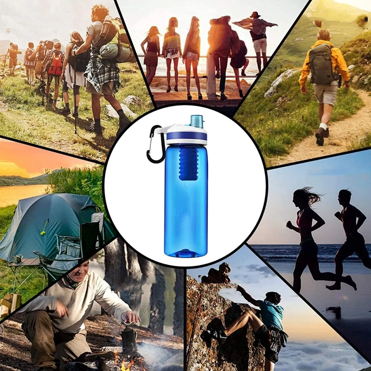 Camping Water Purifier,Does Not Contain Harmful Substances Such As BPA Water Bottle,Removable for Cleaning,for Hiking, Camping, Backpacking (Color : A)