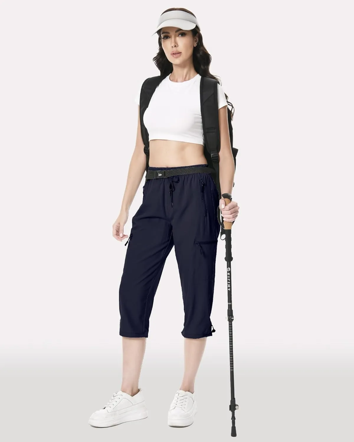 Capri Pants for Women Lightweight Quick Dry Cargo Hiking Pants Capris Joggers Summer with Zipper Pockets