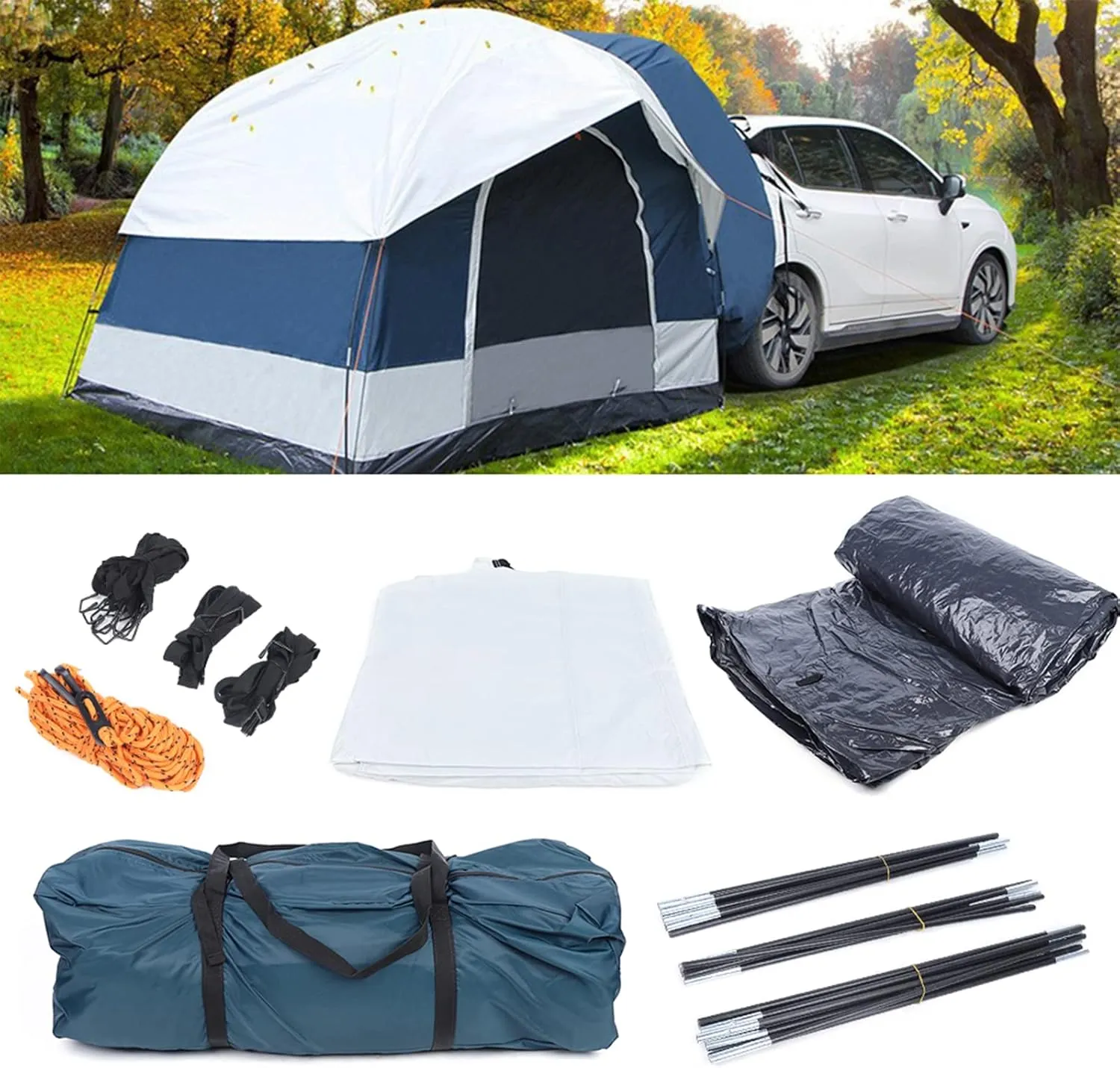 Car Rear Tent, Family Cabin Tents, Family Camping and Picnic Tent for Car, 4 People, Oversized Screen Windows, 98.43X98.43X78.74inch, for Mountaineering, Fishing, Wild Survival, Adventure