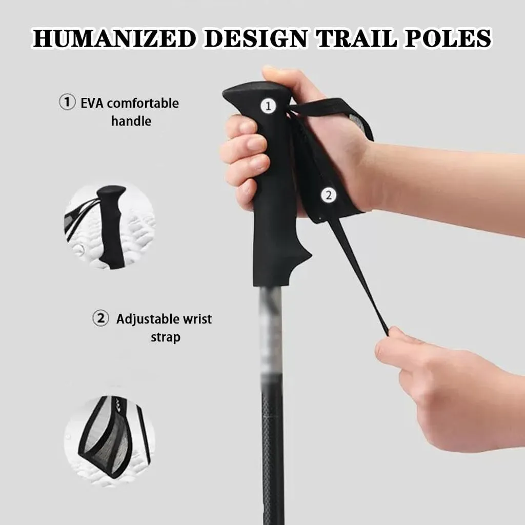 Carbon Fiber Telescopic Trekking Pole, Non-Slip Cane with Adjustable Wrist Strap, Spring Hiking Equipment, for Men and Women