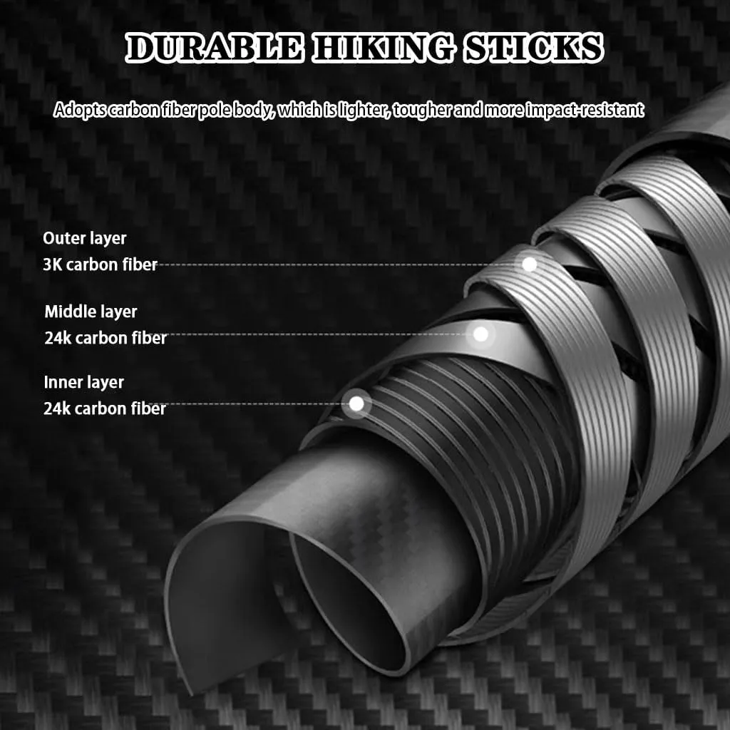 Carbon Fiber Telescopic Trekking Pole, Non-Slip Cane with Adjustable Wrist Strap, Spring Hiking Equipment, for Men and Women