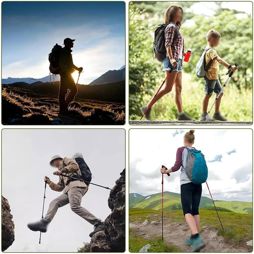 Carbon Fiber Telescopic Trekking Pole, Non-Slip Cane with Adjustable Wrist Strap, Spring Hiking Equipment, for Men and Women