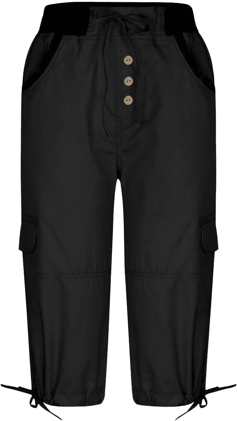 Cargo Capri Pants Women Plus Size Elastic Waist Drawstring Adjustable Legs Summer Casual Comfy Hiking Capris
