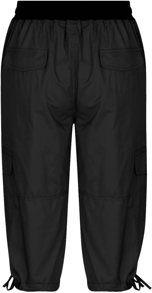 Cargo Capri Pants Women Plus Size Elastic Waist Drawstring Adjustable Legs Summer Casual Comfy Hiking Capris