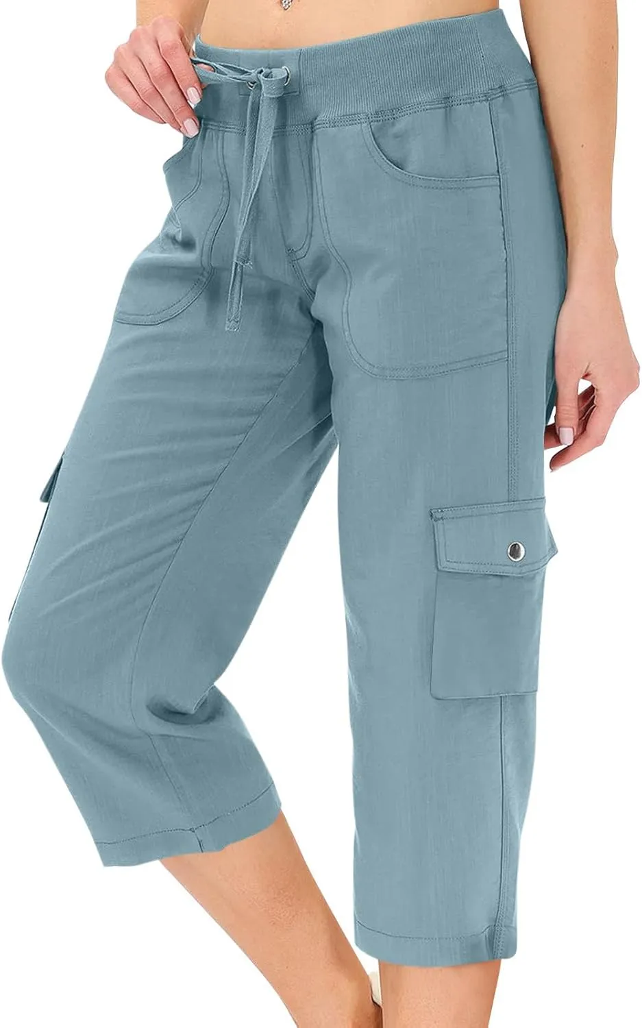 Cargo Capris for Women Casual Drawstring Capris Pants with Pockets Summer Plus Size Capri Hiking Pants Cargo Pant