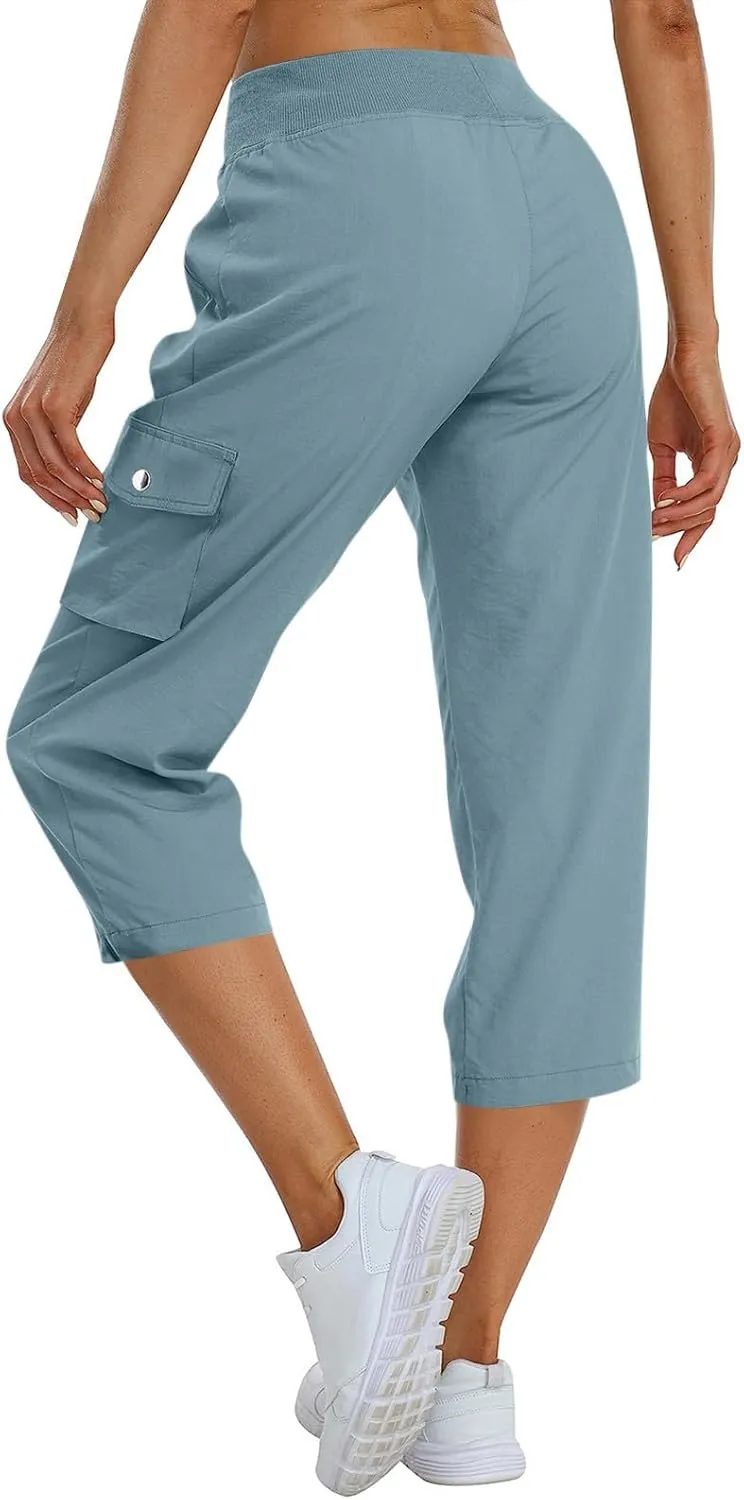 Cargo Capris for Women Casual Drawstring Capris Pants with Pockets Summer Plus Size Capri Hiking Pants Cargo Pant