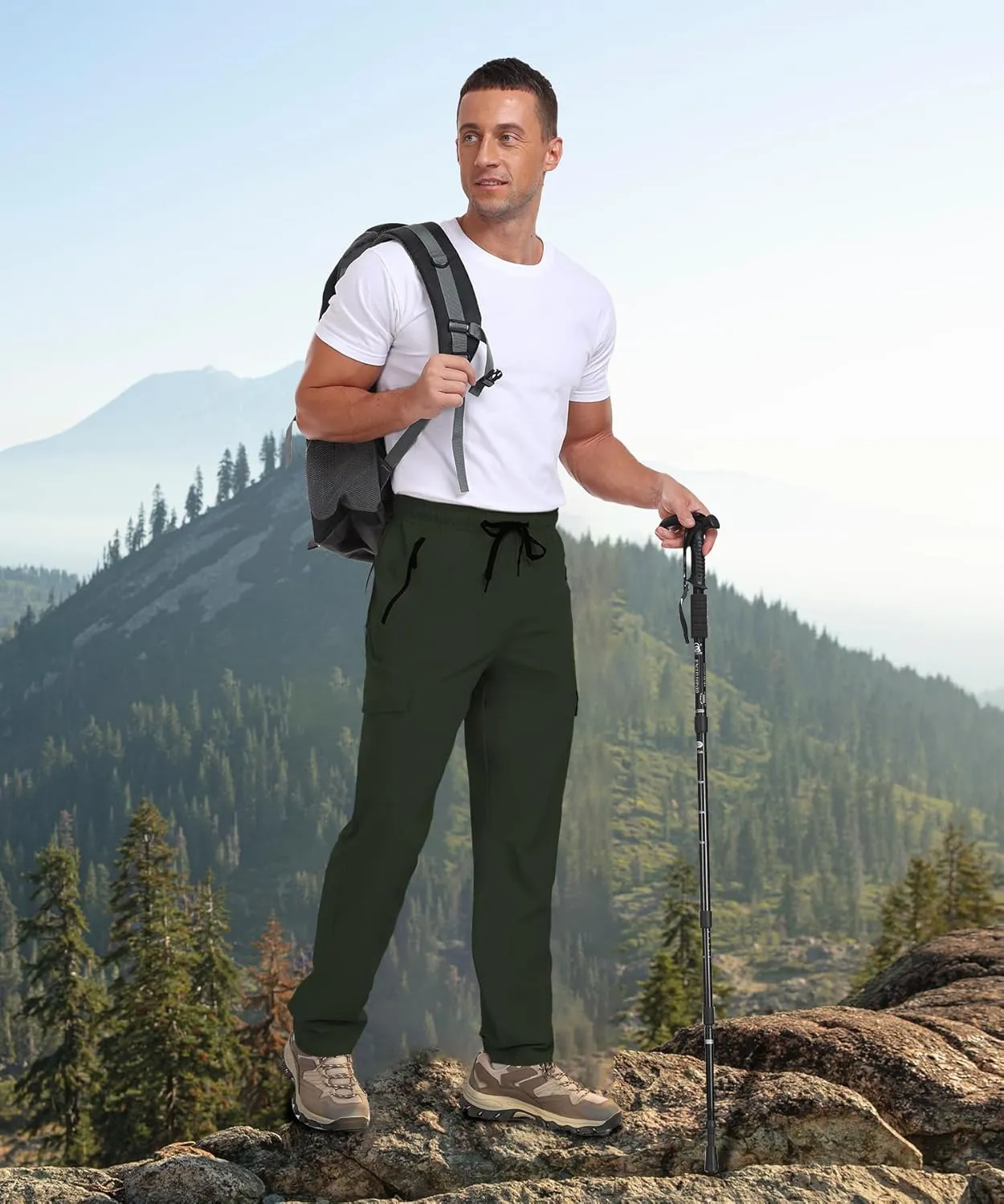 Cargo Pants for Men Water Resistant Hiking Pants Lightweight Fishing Travel Pants Zipper Pocket Outdoor HH2411