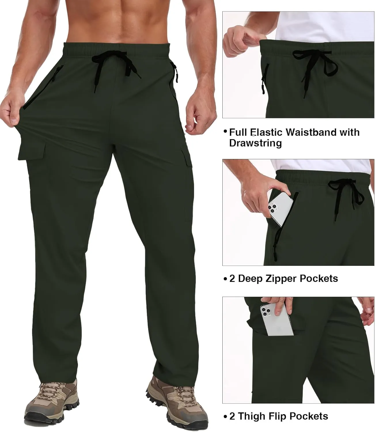 Cargo Pants for Men Water Resistant Hiking Pants Lightweight Fishing Travel Pants Zipper Pocket Outdoor HH2411