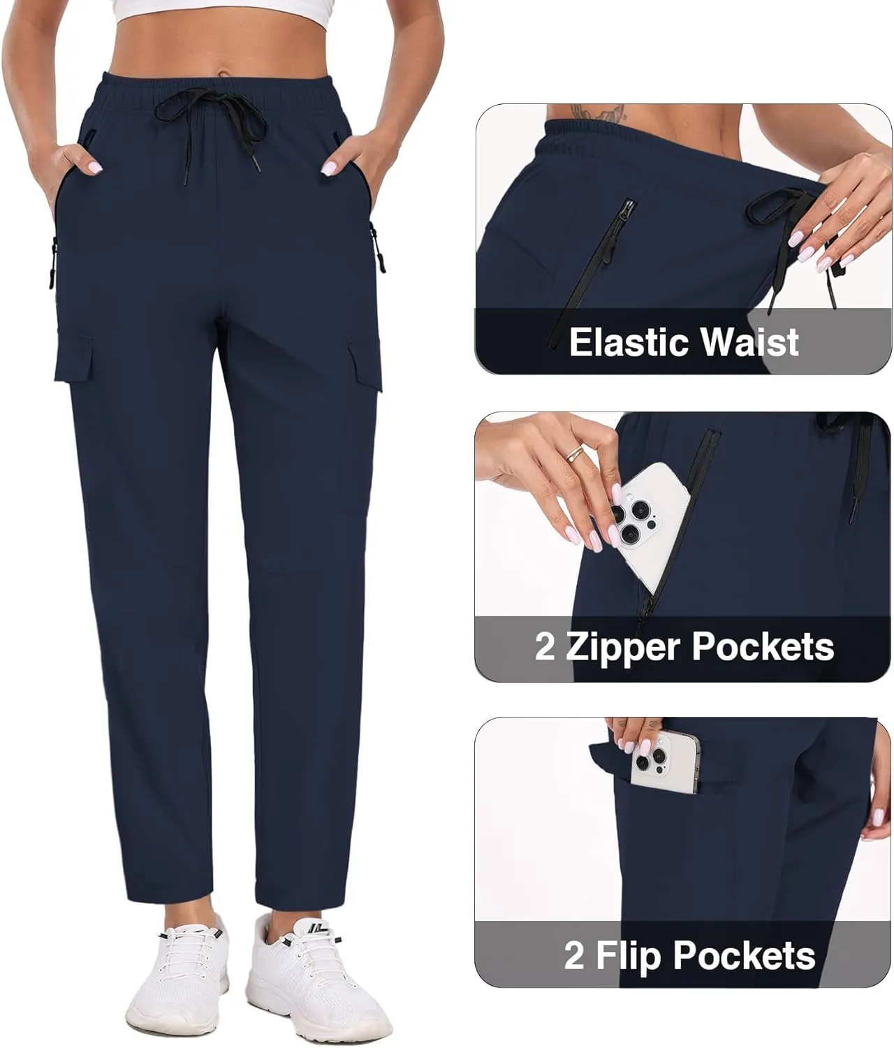 Cargo Pants Women Water Resistant Joggers with Pockets Hiking Pants Lightweight Quick Dry Elastic Waist Pants HH2412