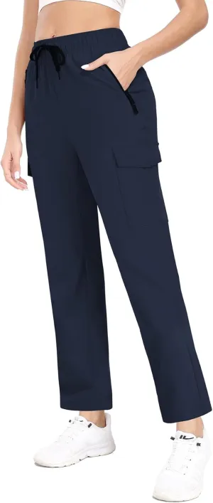 Cargo Pants Women Water Resistant Joggers with Pockets Hiking Pants Lightweight Quick Dry Elastic Waist Pants HH2412