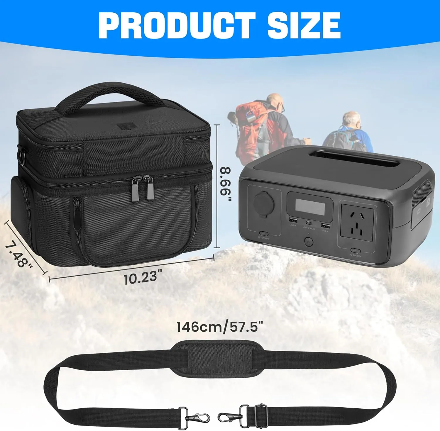 Carrying Bag Compatible with ECOFLOW River 3, Portable Power Station Case with Shoulder-strap & Hanlde, Soft Generator Cover with Side Zipper & Multiple Pockets (Black, For River 3)