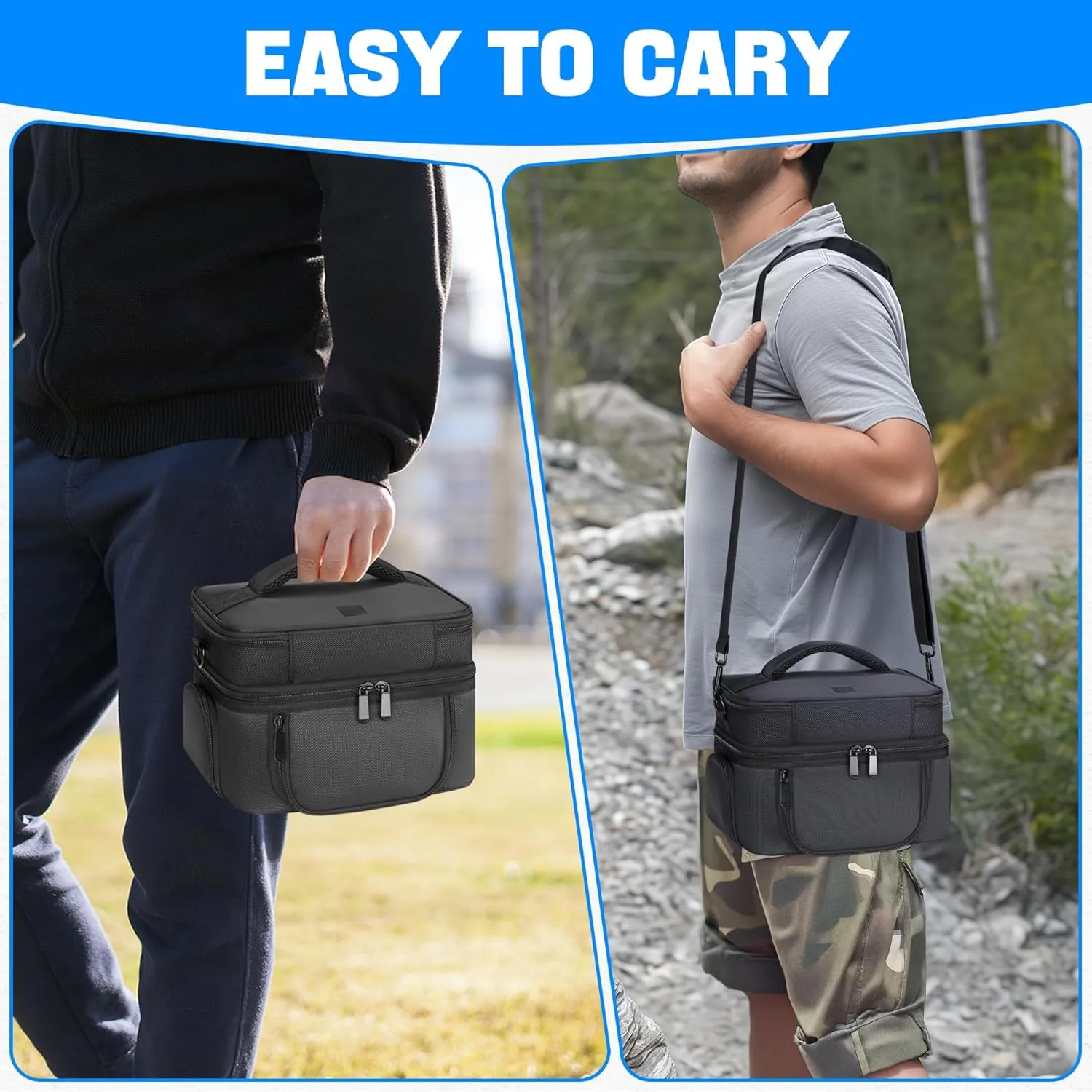 Carrying Bag Compatible with ECOFLOW River 3, Portable Power Station Case with Shoulder-strap & Hanlde, Soft Generator Cover with Side Zipper & Multiple Pockets (Black, For River 3)