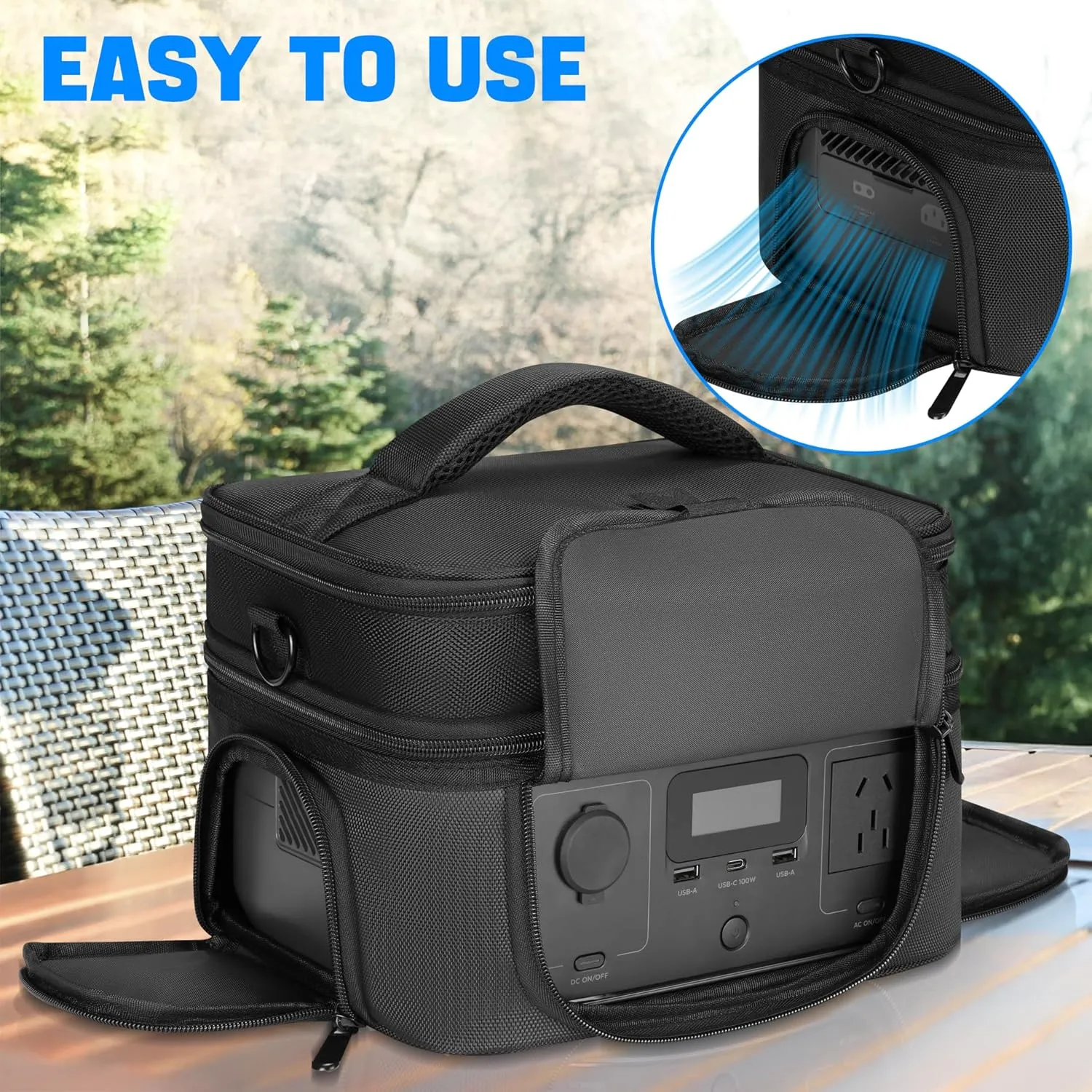 Carrying Bag Compatible with ECOFLOW River 3, Portable Power Station Case with Shoulder-strap & Hanlde, Soft Generator Cover with Side Zipper & Multiple Pockets (Black, For River 3)