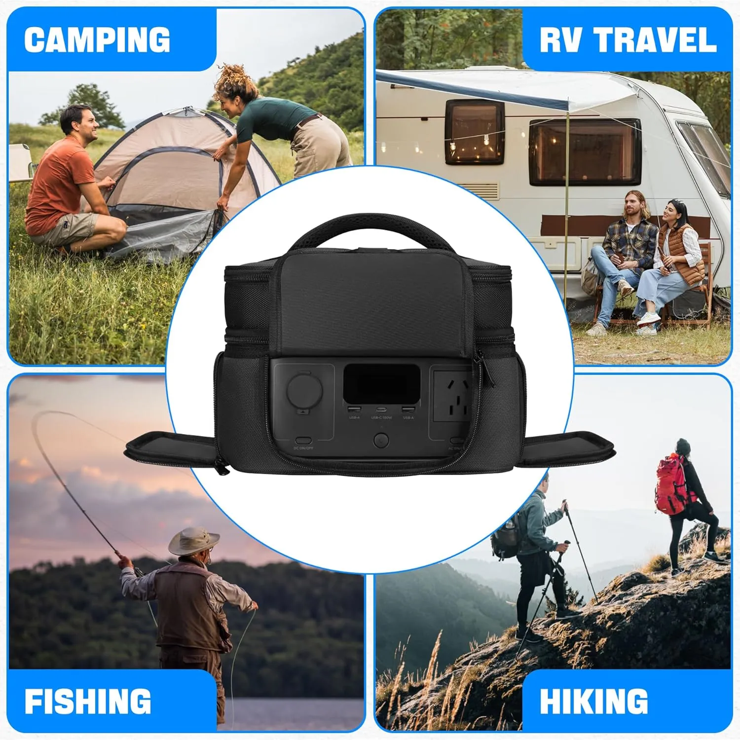 Carrying Bag Compatible with ECOFLOW River 3, Portable Power Station Case with Shoulder-strap & Hanlde, Soft Generator Cover with Side Zipper & Multiple Pockets (Black, For River 3)