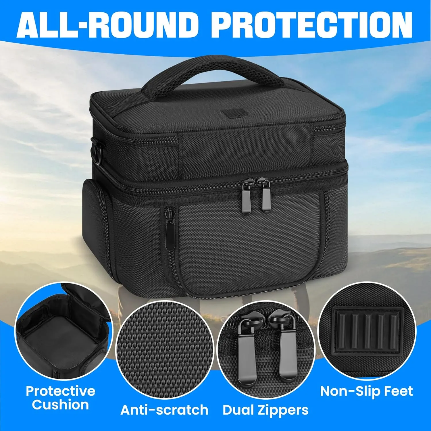 Carrying Bag Compatible with ECOFLOW River 3, Portable Power Station Case with Shoulder-strap & Hanlde, Soft Generator Cover with Side Zipper & Multiple Pockets (Black, For River 3)