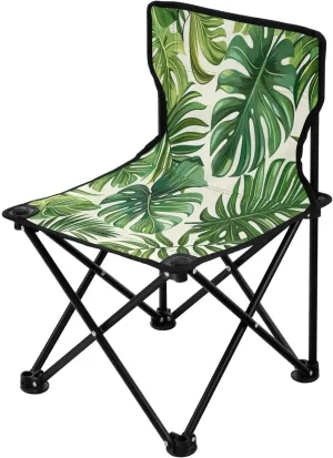 Cartoon Banana Leaf Portable Outdoor Folding Chair Anti-Slip Padded Oxford Cloth Stool Camping Chair Small for Beach Hiking Fishing Gardening Quad Camp Chair