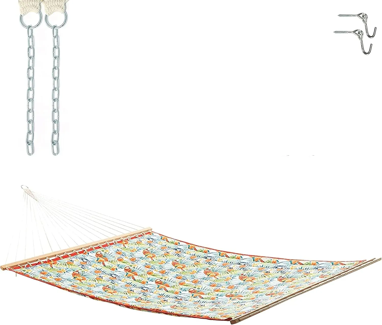 Castaway Living Large Floral Print Polyester Quilted Hammock with Free Extension Chains & Tree Hooks, Designed in The USA, Accommodates Two People with a Weight Limit of 350 lbs.