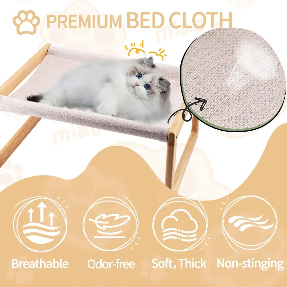 Cat Bed, Solid Wooden Pet Hammock, Soft and Breathable Fabrics, Cat Beds for Indoor Cats Washable, Dog Bed for Small Dogs (Solid Rubberwood, 21" L x 16.5" W x 10" H)