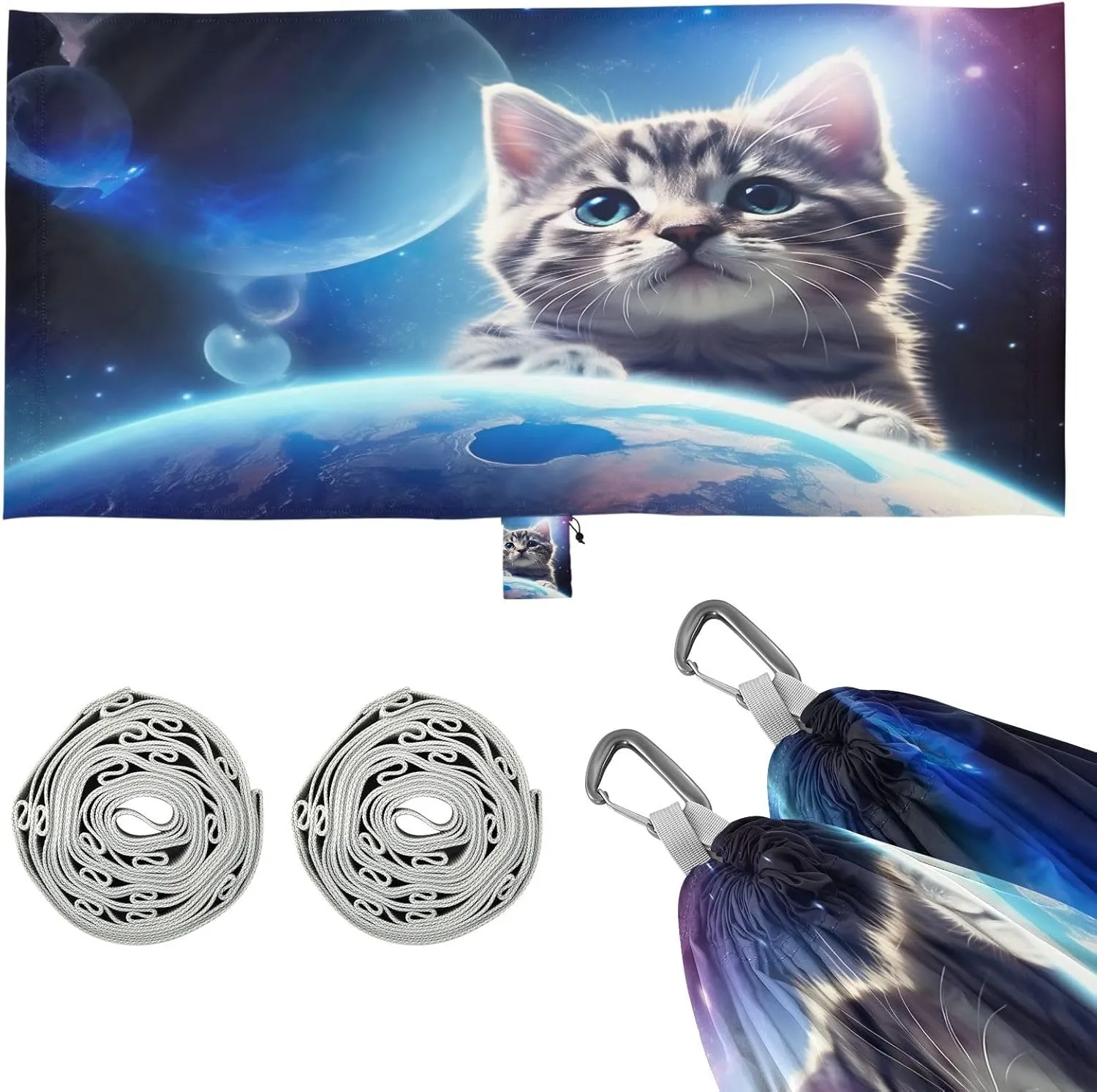 Cat in Space Camping Hammock, 330 lbs with 2 Tree Straps, Carry Bag, Single Portable Hammock for Outdoor/Indoor, Hiking, Beach, Backpacking, Travel
