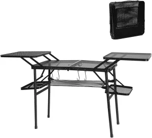 CDEN Camping Table, Camp Tables for Grills, Folding Table, Tailgate Table, with Side Table, 4 Side tablese, mesh net, for Camping, Picnic, BBQ
