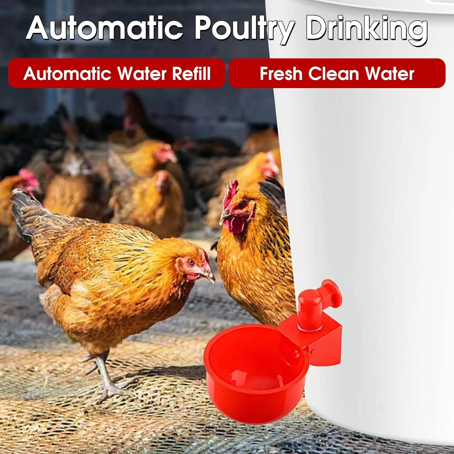 Chicken Water Cup Waterer for Poultry, 3/8 in Automatic Filling Waterer Poultry Drinking Bowl Chicken Water Feeder, Automatic Poultry Drinking Bowl for Duck Turkey Rabbit Geese Farm (24)