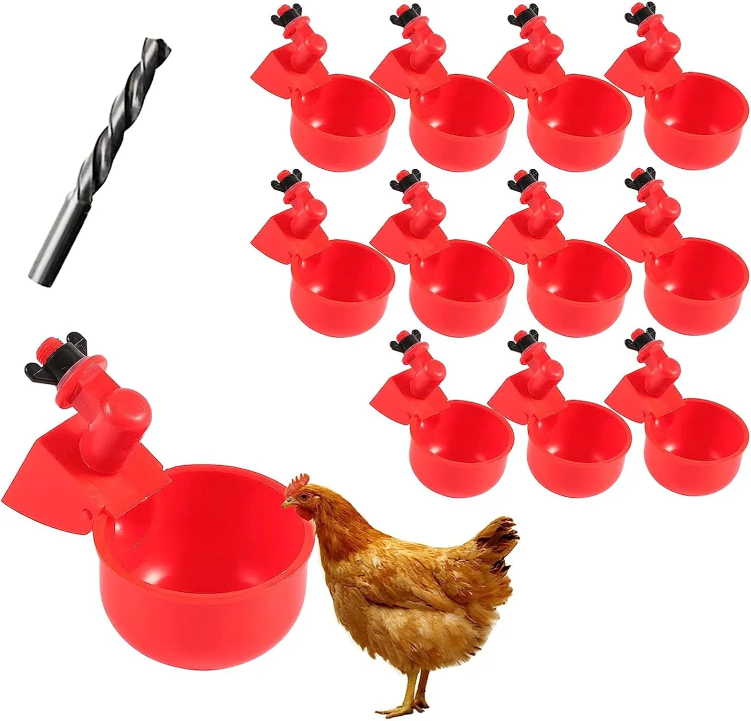 Chicken Water Cup Waterer for Poultry, 3/8 in Automatic Filling Waterer Poultry Drinking Bowl Chicken Water Feeder, Automatic Poultry Drinking Bowl for Duck Turkey Rabbit Geese Farm (24)