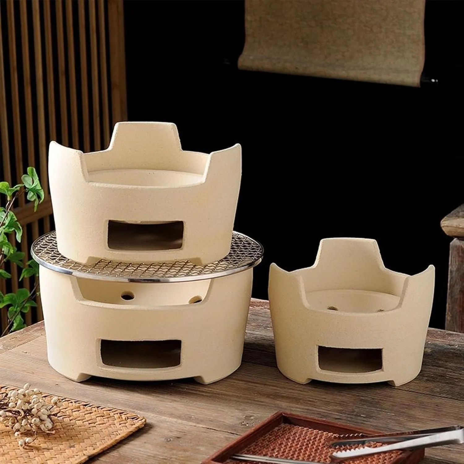 Clay Charcoal Stove, Portable Clay Grilling Stove, Tabletop Outdoor Smoker Pottery Stove, Mini Camping Bbq Grill, for Outdoor, Indoor (A 21CM)