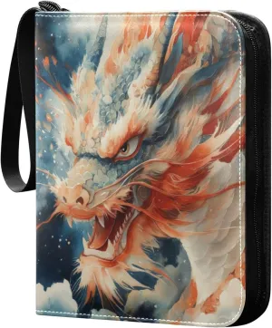 Close-up Dragon Painting Card Binder 4-Pocket, 400 Pockets PU Waterproof Zippered Collector Card Album with 50 Removable Sleeves for Trading, Game Cards