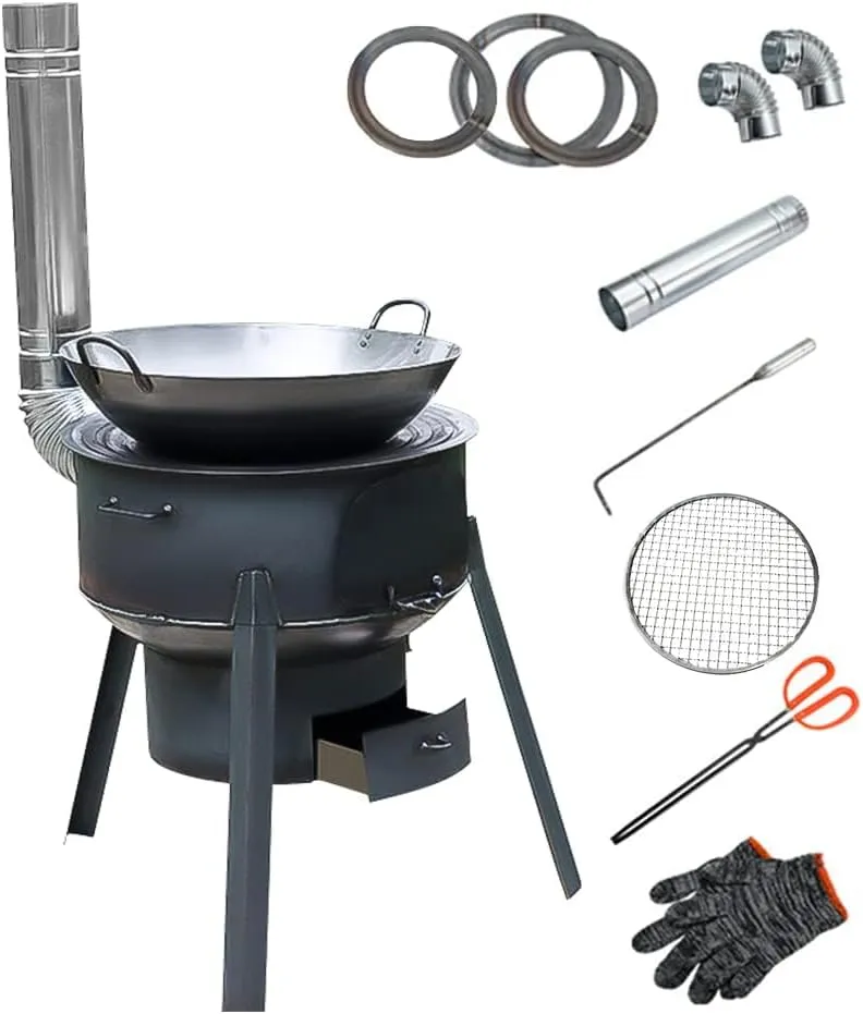 Coal Wood Stove, 1 Set Of Multifunctional Portable Removable Iron Firewood Cooking Stove, Mobile Camping Stove for Outdoor Camping, Tent Heating, Fishing, Cooking (43 cm   3 oven rings)