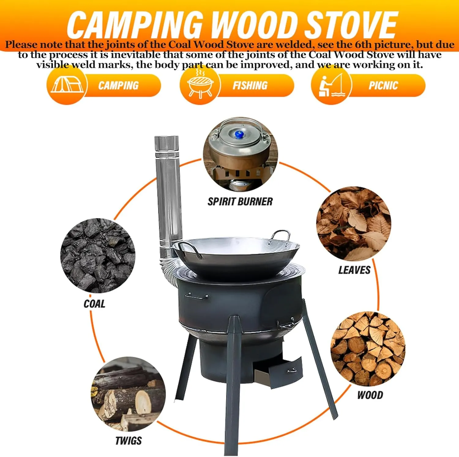 Coal Wood Stove, 1 Set Of Multifunctional Portable Removable Iron Firewood Cooking Stove, Mobile Camping Stove for Outdoor Camping, Tent Heating, Fishing, Cooking (43 cm   3 oven rings)