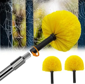 Cobweb Duster with Extension Pole, 8ft Long Spider Web Remover Tool, 2 Medium-Stiff Bristle Dewebber Heads, Outdoor/Indoor Spiderweb Cleaning Dusters, Cob Webster Removal Brush