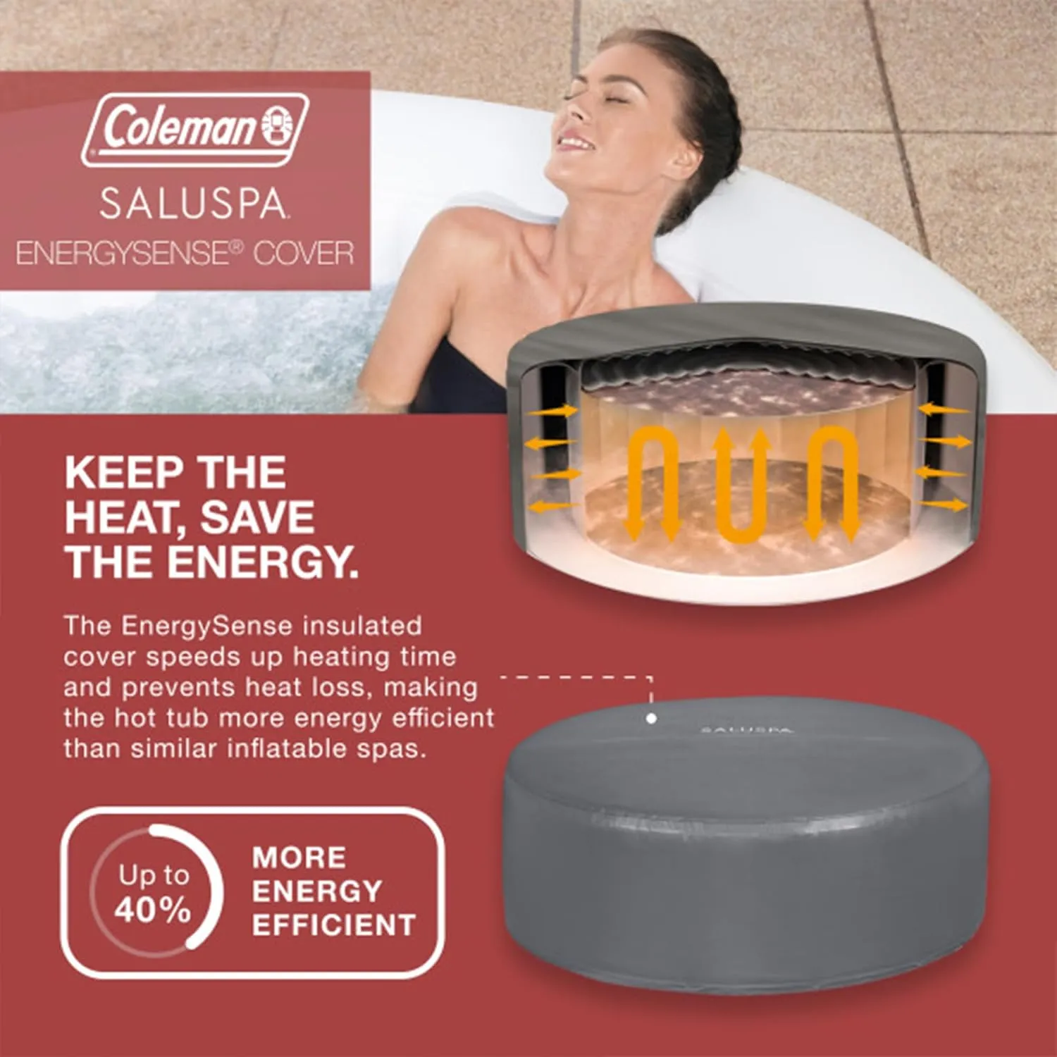 Coleman Miami AirJet Large Round 2 to 4 Person Inflatable Hot Tub Portable Outdoor Spa with 120 AirJets and EnergySense Cover, Black