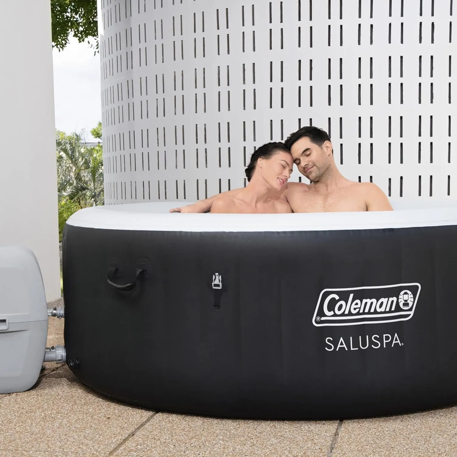 Coleman Miami AirJet Large Round 2 to 4 Person Inflatable Hot Tub Portable Outdoor Spa with 120 AirJets and EnergySense Cover, Black
