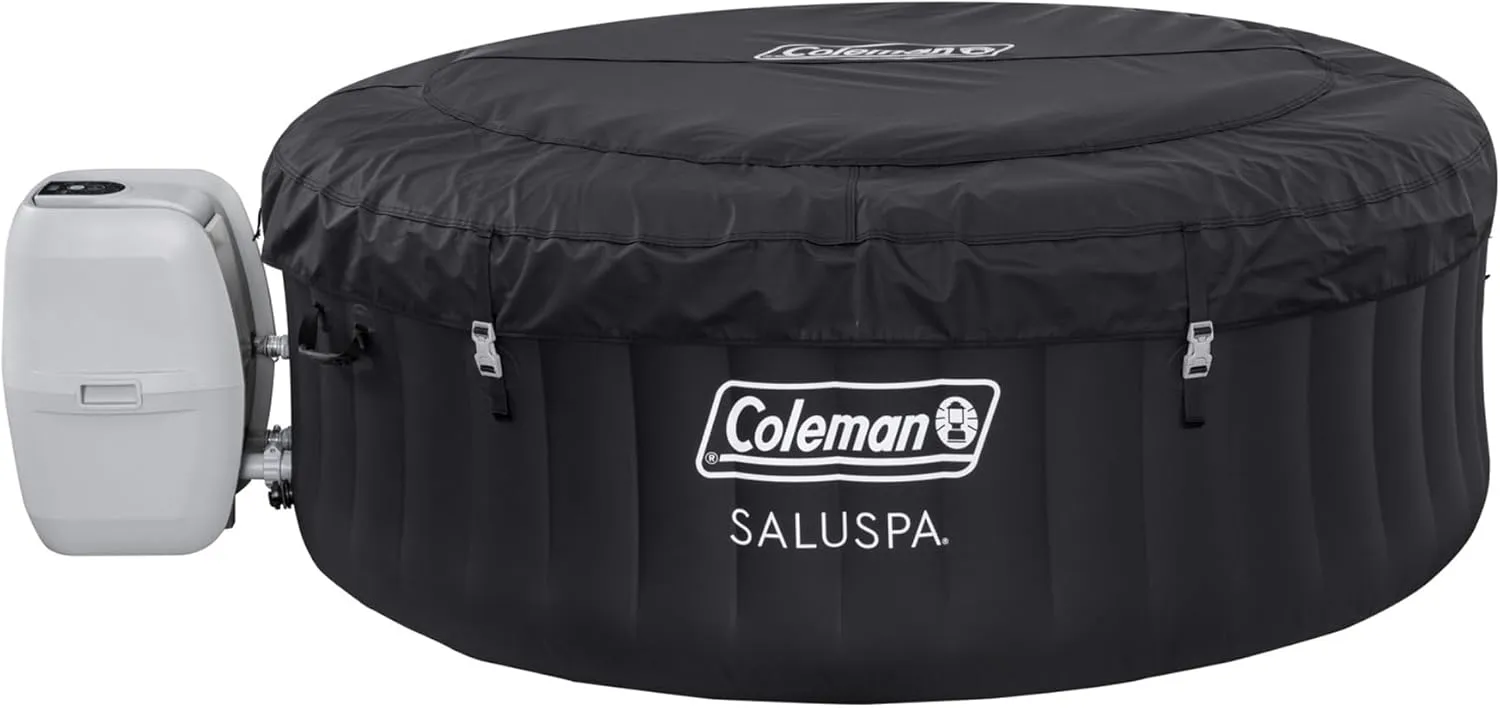 Coleman Miami AirJet Large Round 2 to 4 Person Inflatable Hot Tub Portable Outdoor Spa with 120 AirJets and EnergySense Cover, Black