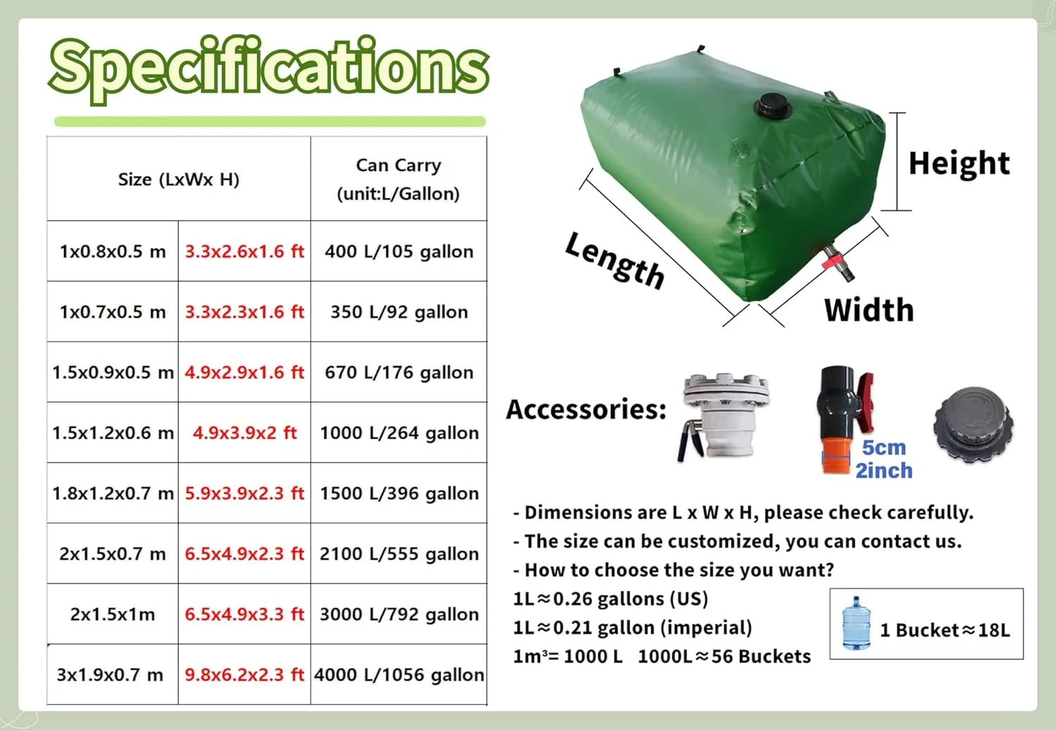 Collapsible Portable Water Tank - 400L/4000L Heavy-Duty PVC Bladder for Emergency Water Storage(6000 L/1585 gallon/3x2x1 m)