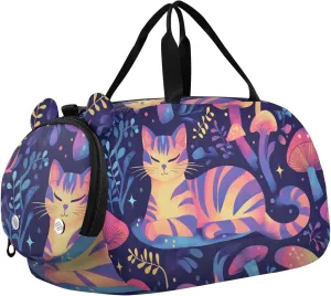Colorful Cat Mushroom Youth Sports Duffel Bag with Ventilated Shoe Compartment|All-Season Lightweight Travel Gym Bag for Girls & Boys|Water-Resistant Gear Bag