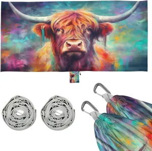 Colorful Highland Cow Camping Hammock, 330 lbs with 2 Tree Straps, Carry Bag, Single Portable Hammock for Outdoor/Indoor, Hiking, Beach, Backpacking, Travel