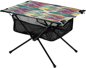 Colorful Ikat Pattern Portable Folding Camping Table, Compact Lightweight Beach Table with Carrying Bag for Outdoor Picnics, BBQs, Camp