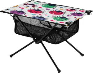 Colorful Lady Bugs Portable Folding Camping Table, Compact Lightweight Beach Table with Carrying Bag for Outdoor Picnics, BBQs, Camp
