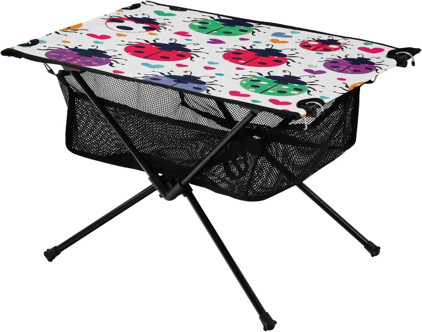 Colorful Lady Bugs Portable Folding Camping Table, Compact Lightweight Beach Table with Carrying Bag for Outdoor Picnics, BBQs, Camp