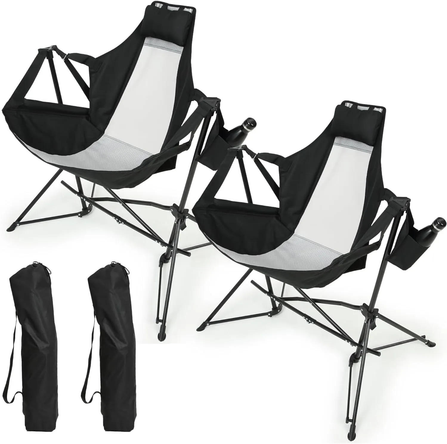 Comfortable and Portable Hammock Camping Chair with Adjustable Back, Cup Holder, and Carry Bag for Outdoor Relaxation, Black
