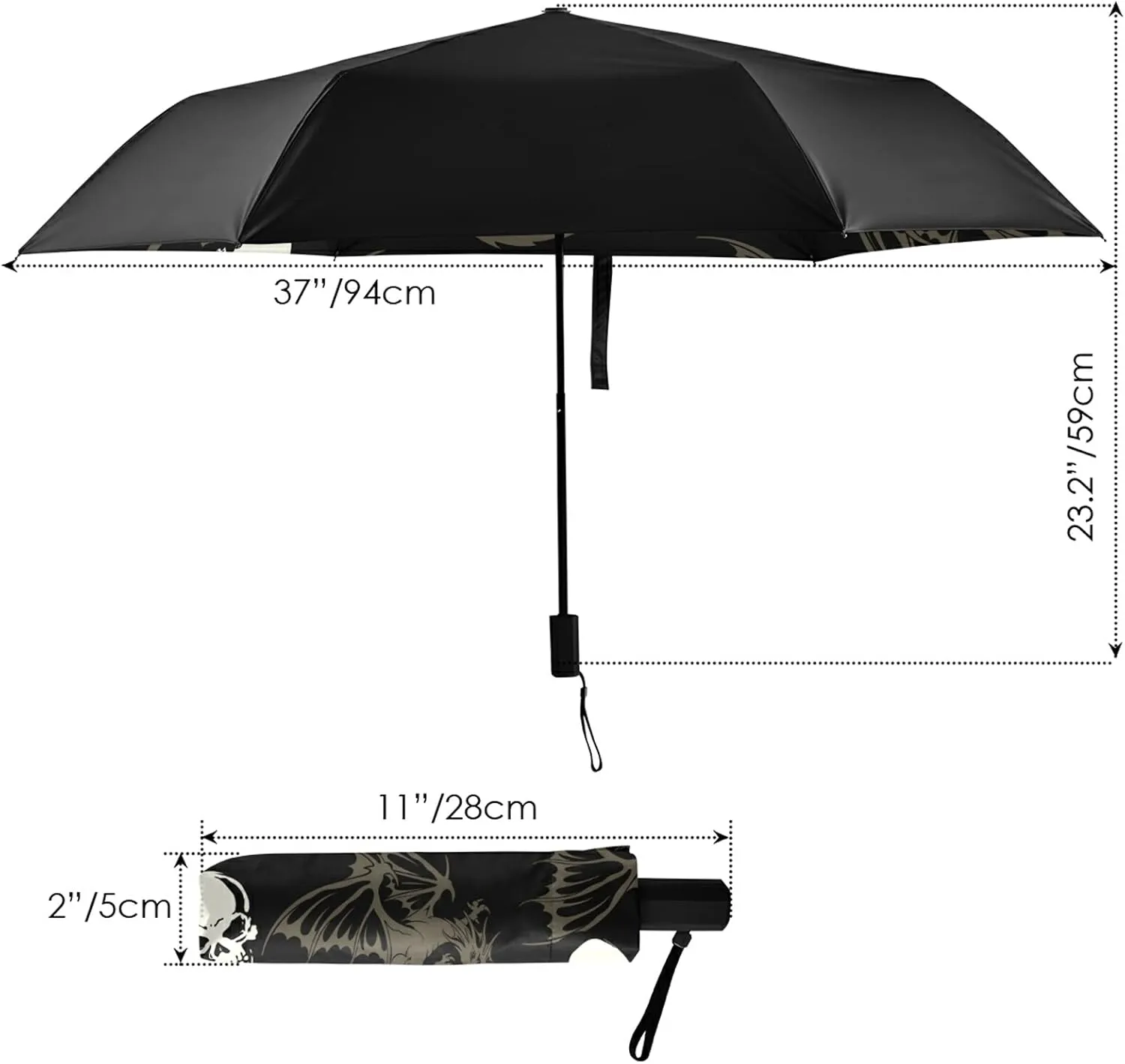 Compact Lightweight Folding Umbrella, Inner Print Sun Parasol with UV Protection, Strong Portable Travel Rain Umbrella